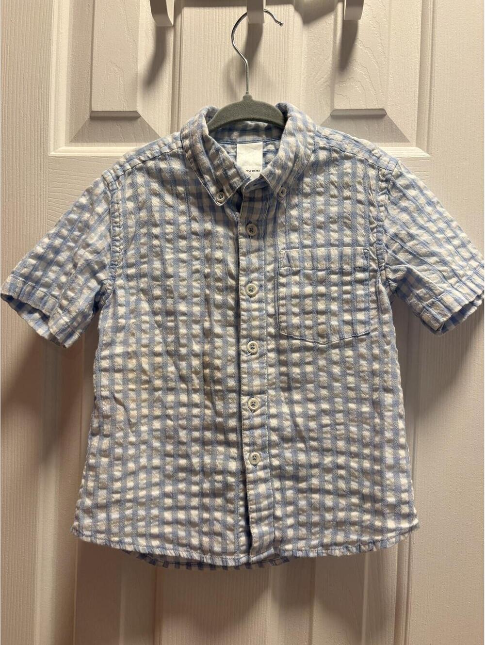 Janie and Jack Blue Gingham Seersucker Long Sleeve Button Down Shirt Boys 4T